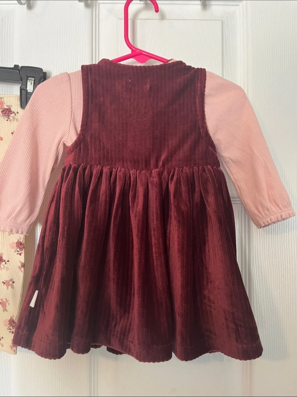Tahari Baby Burgundy Corduroy Dress with Pink Knit Top